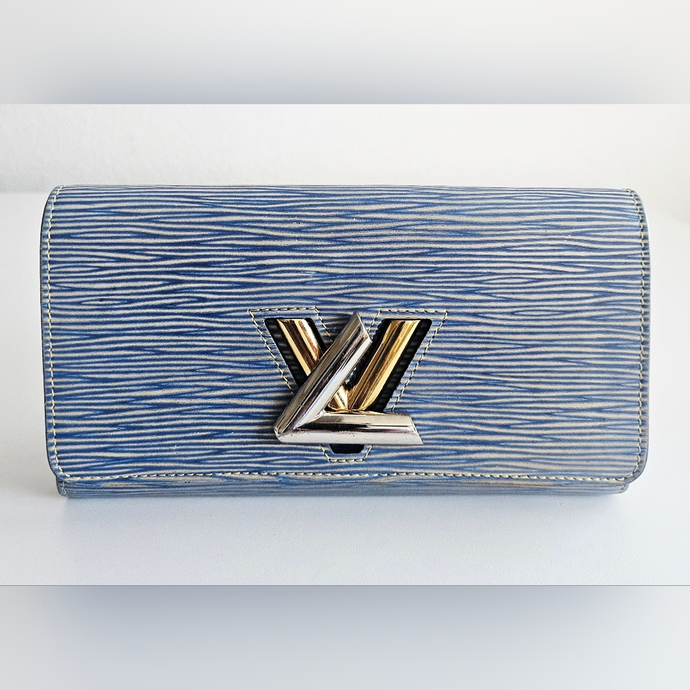 Louis Vuitton Blue Epi Denim Leather Twist Lock Long Wallet
